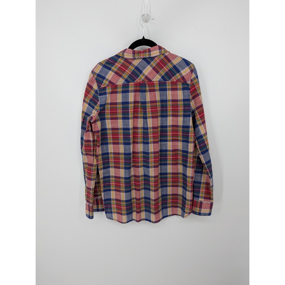 J Crew Plaid Popover Top Womens Small Red Multi Boy Fit Cotton Preppy Academia - Picture 3 of 7